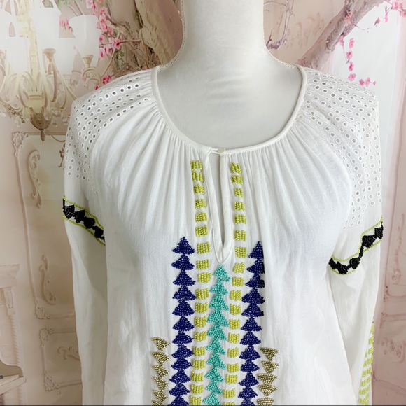Love Sam Keyhole Peasant Bohemian Beaded Blouse - Picture 2 of 12
